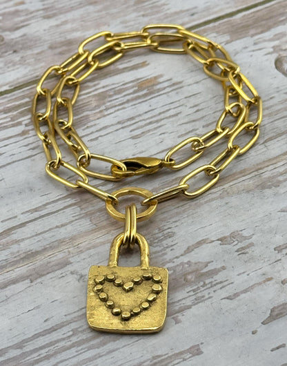 Large Paperclip Link Chain, Antiqued 18k Gold Plated - G099-CH