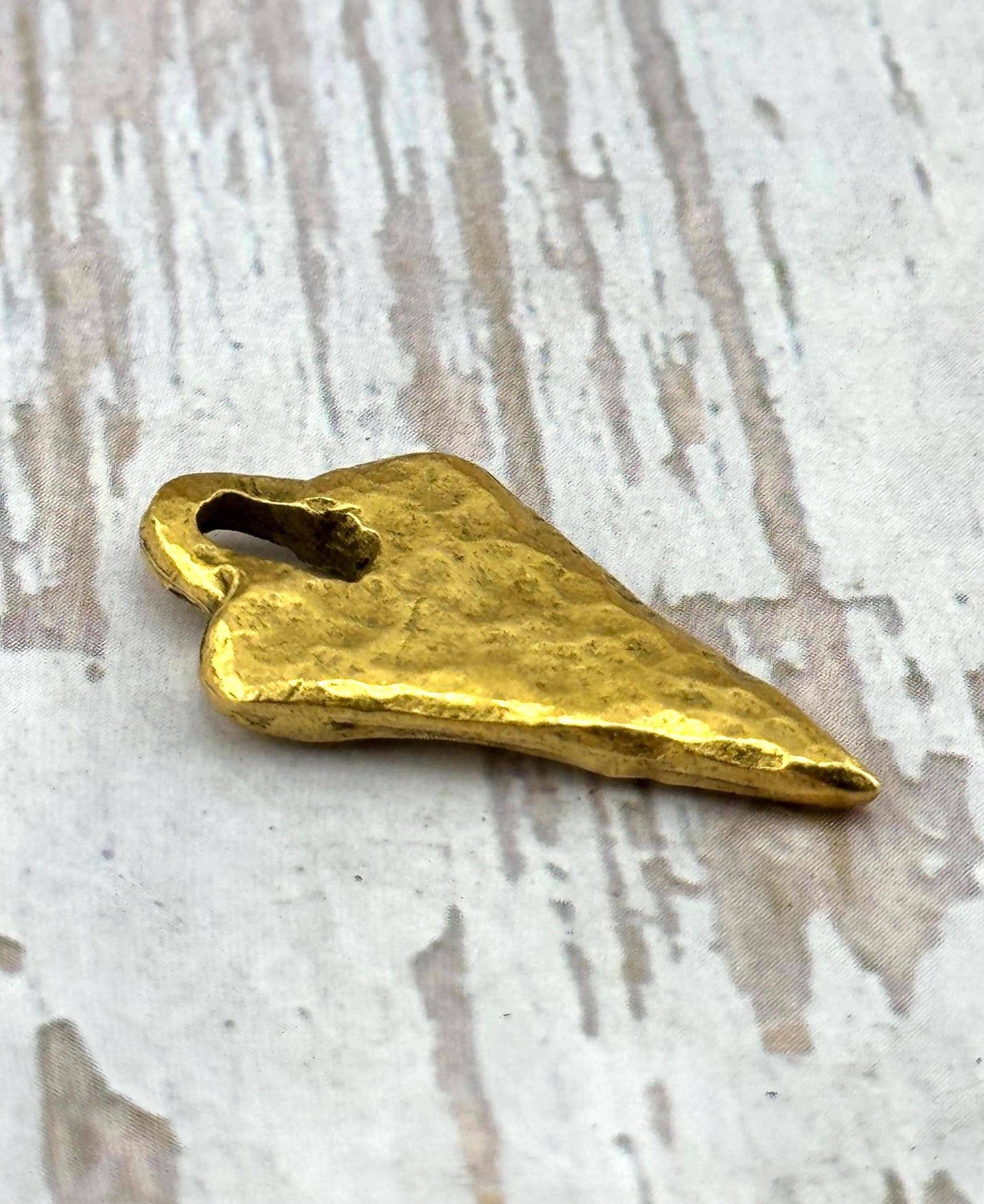 Hammered Arrowhead Heart Pendant, Antiqued 18k Gold Plated - AG131