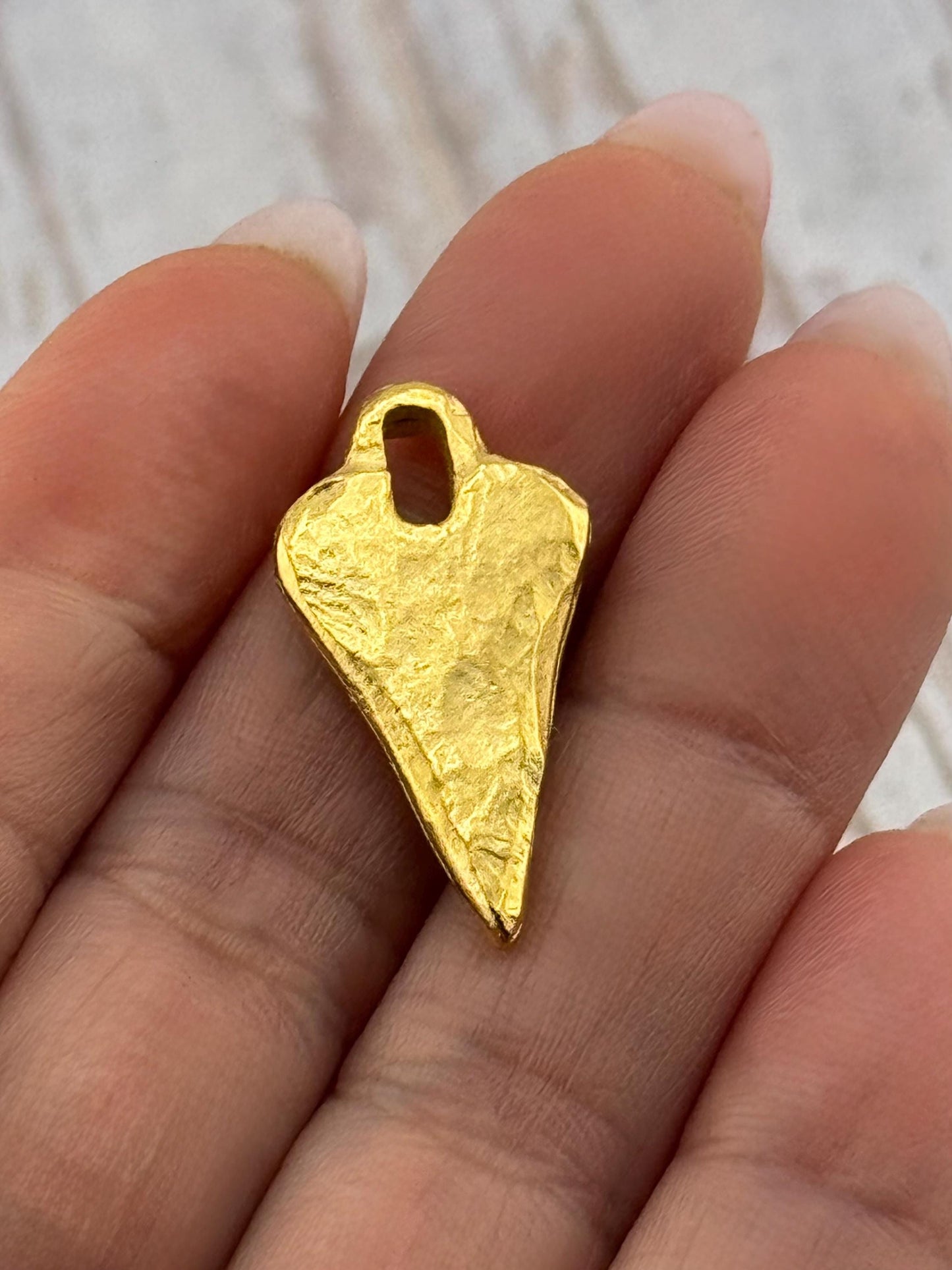 Hammered Heart Pendant, Satin 18k Gold Plated - ST311