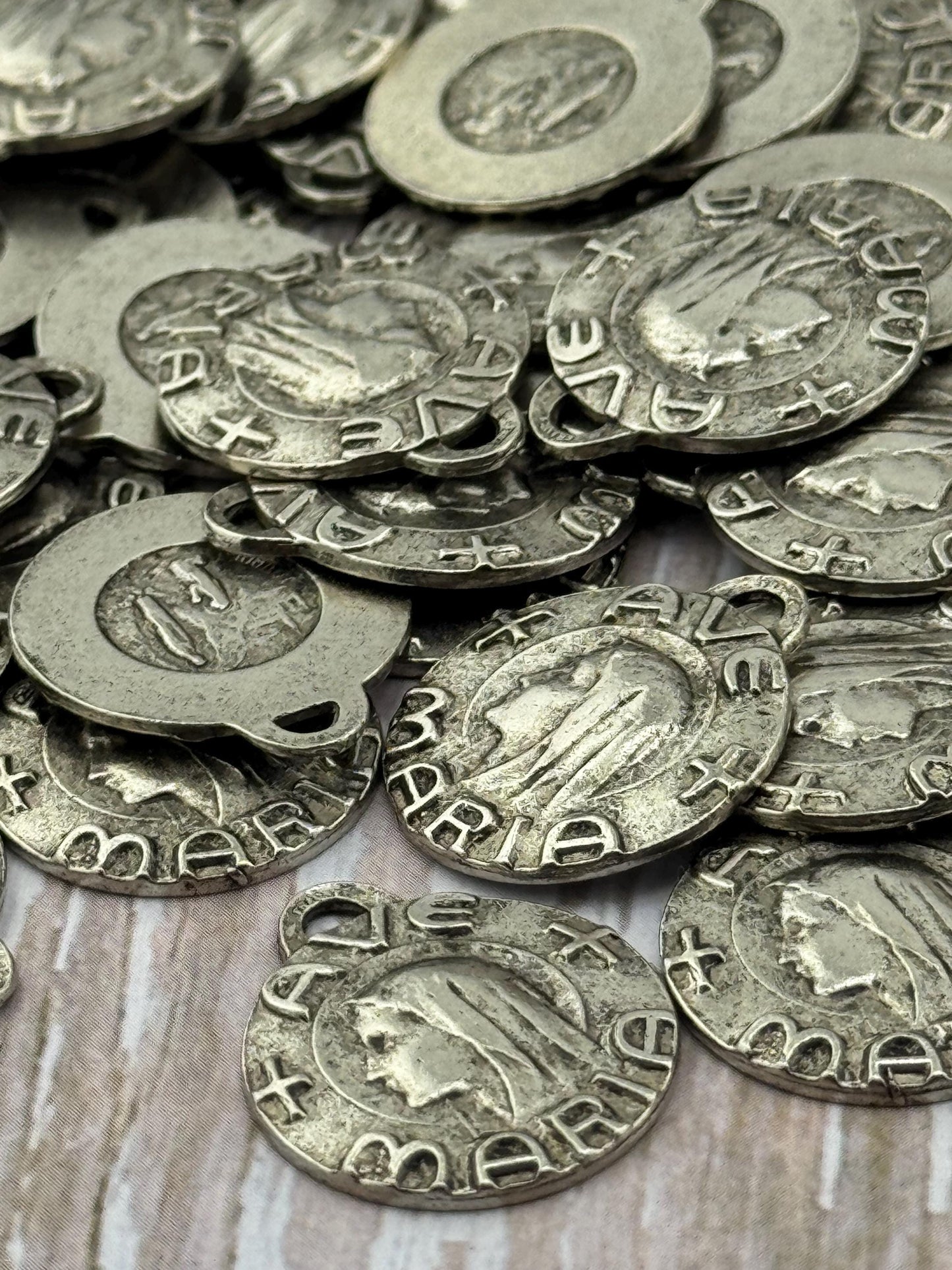 Our Lady of Lourdes Ave Maria Medal, Antiqued Pewter - PT460