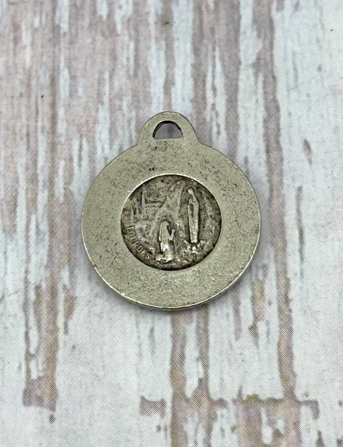 Our Lady of Lourdes Ave Maria Medal, Antiqued Pewter - PT460