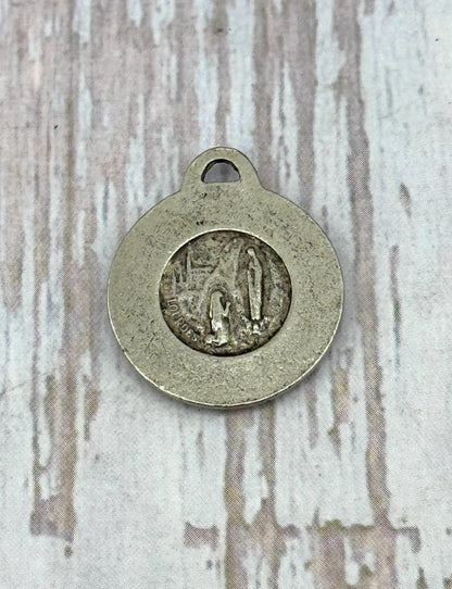 Our Lady of Lourdes Ave Maria Medal, Antiqued Pewter - PT460