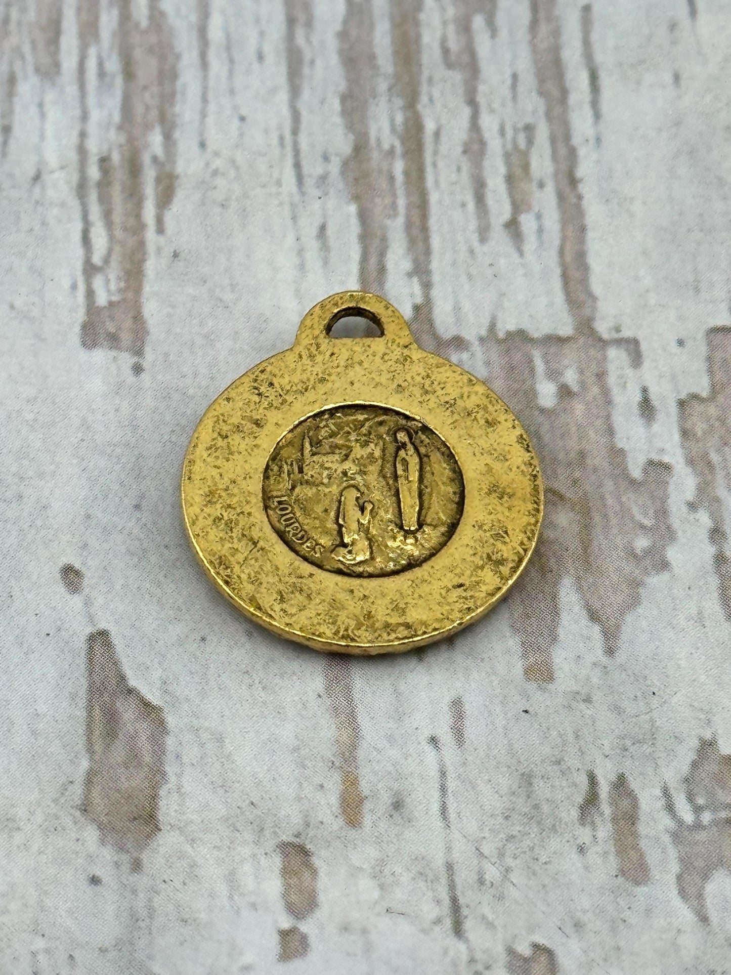 Our Lady of Lourdes Ave Maria Medal, Antiqued 18k Gold Plated - AG100