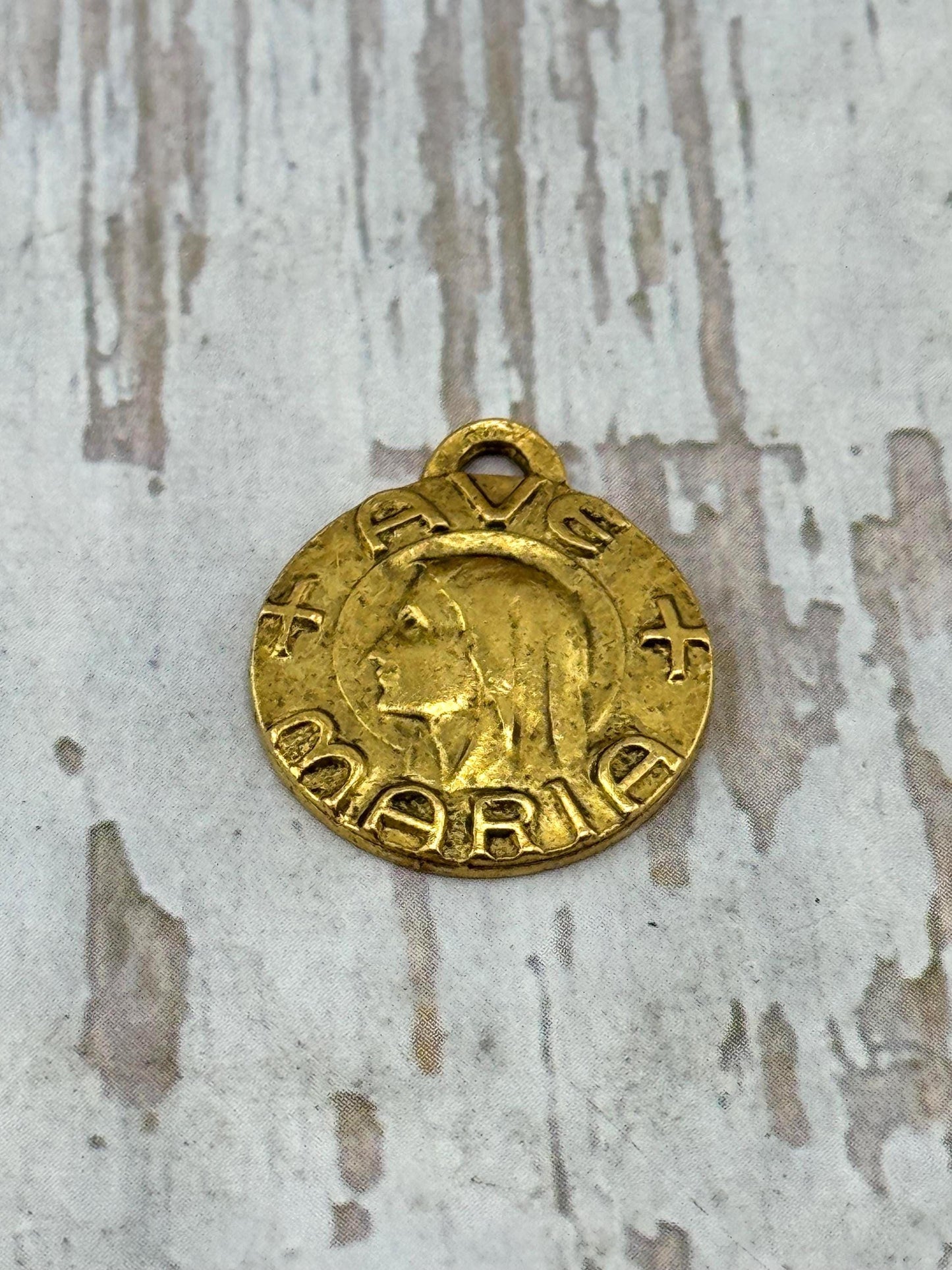 Our Lady of Lourdes Ave Maria Medal, Antiqued 18k Gold Plated - AG100