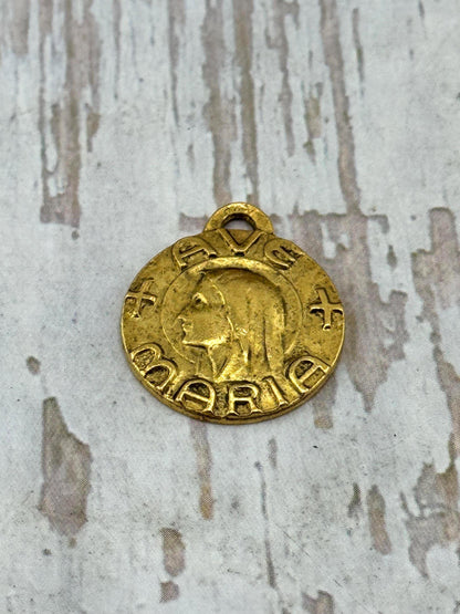 Our Lady of Lourdes Ave Maria Medal, Antiqued 18k Gold Plated - AG100