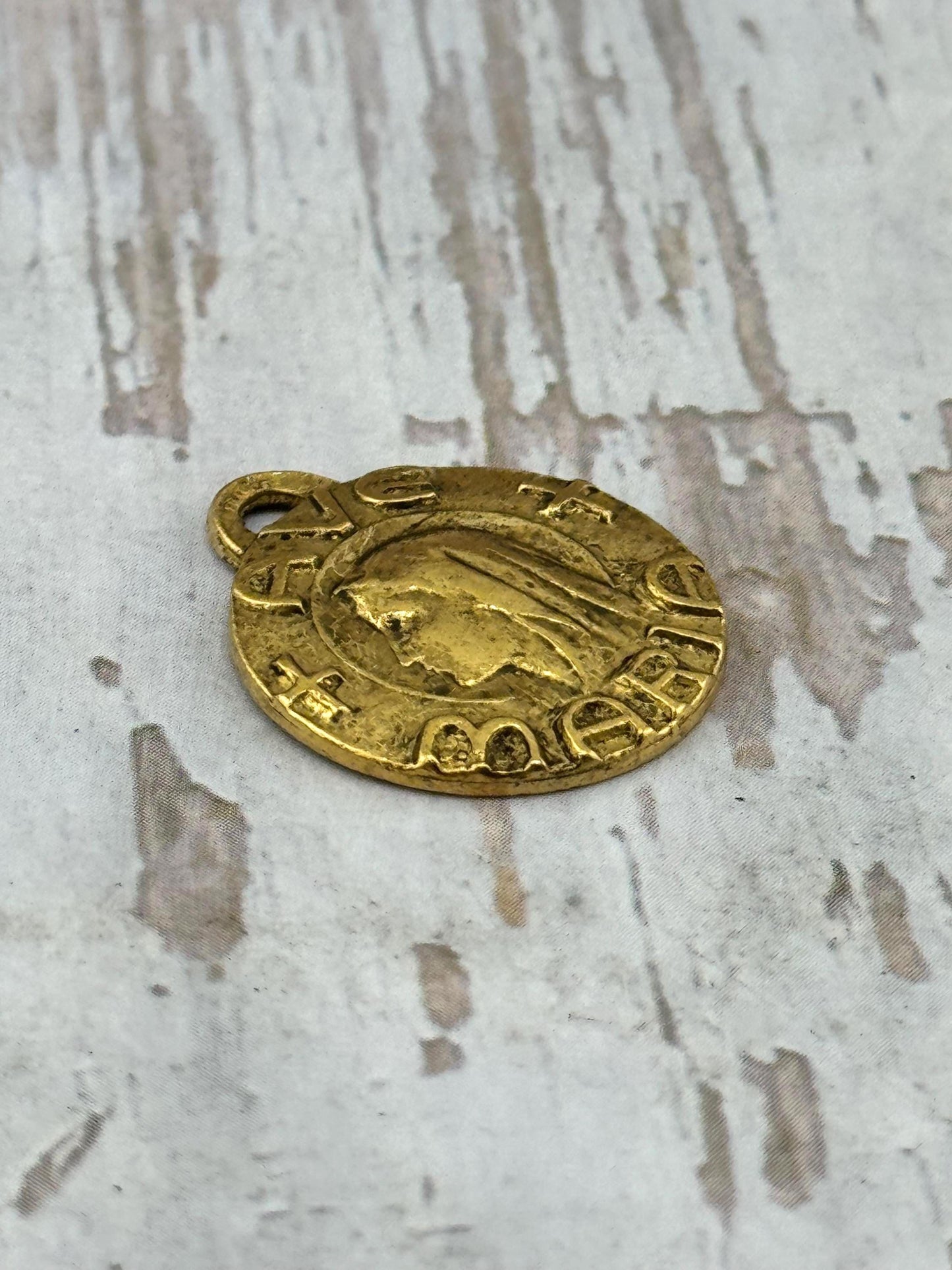 Our Lady of Lourdes Ave Maria Medal, Antiqued 18k Gold Plated - AG100