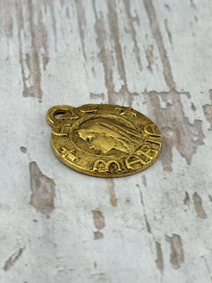 Our Lady of Lourdes Ave Maria Medal, Antiqued 18k Gold Plated - AG100