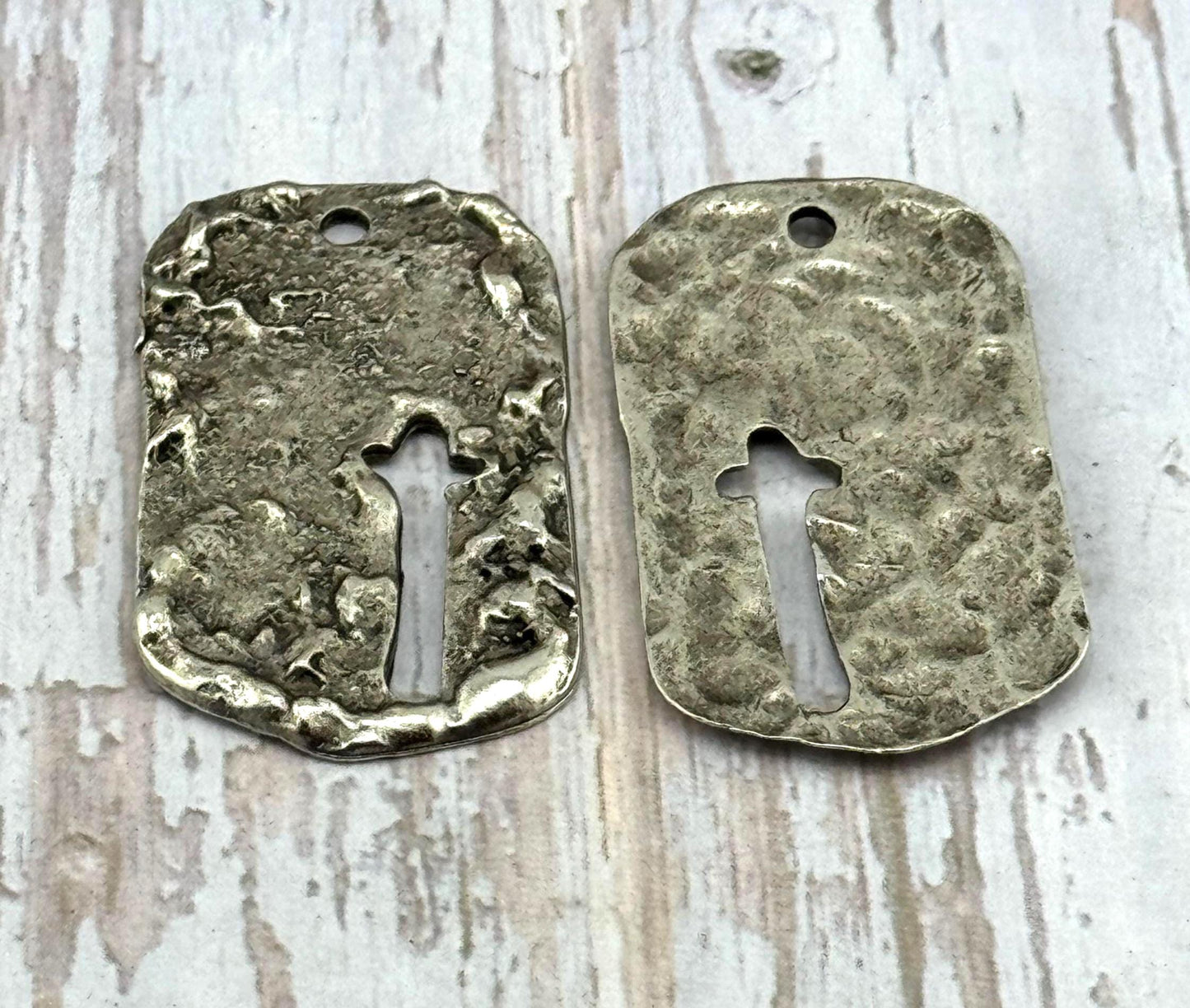 Hammered Cross Dog Tag, Antiqued Pewter - PT515