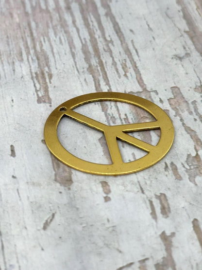 Pendentif grande taille léger motif Peace Sign, Plaqué or 18 carats vieilli - AG589