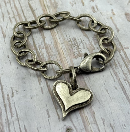 Boho Heart Charm, Antiqued Pewter - PT367