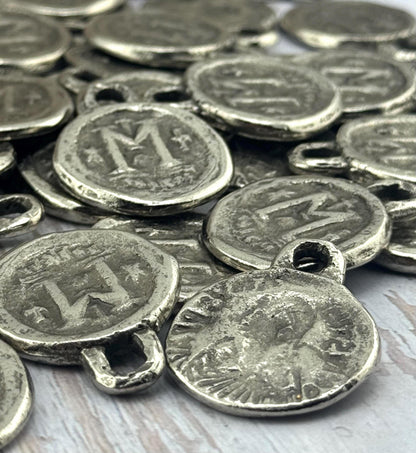 Amuleto de moneda Follis bizantino réplica, peltre envejecido - PT470