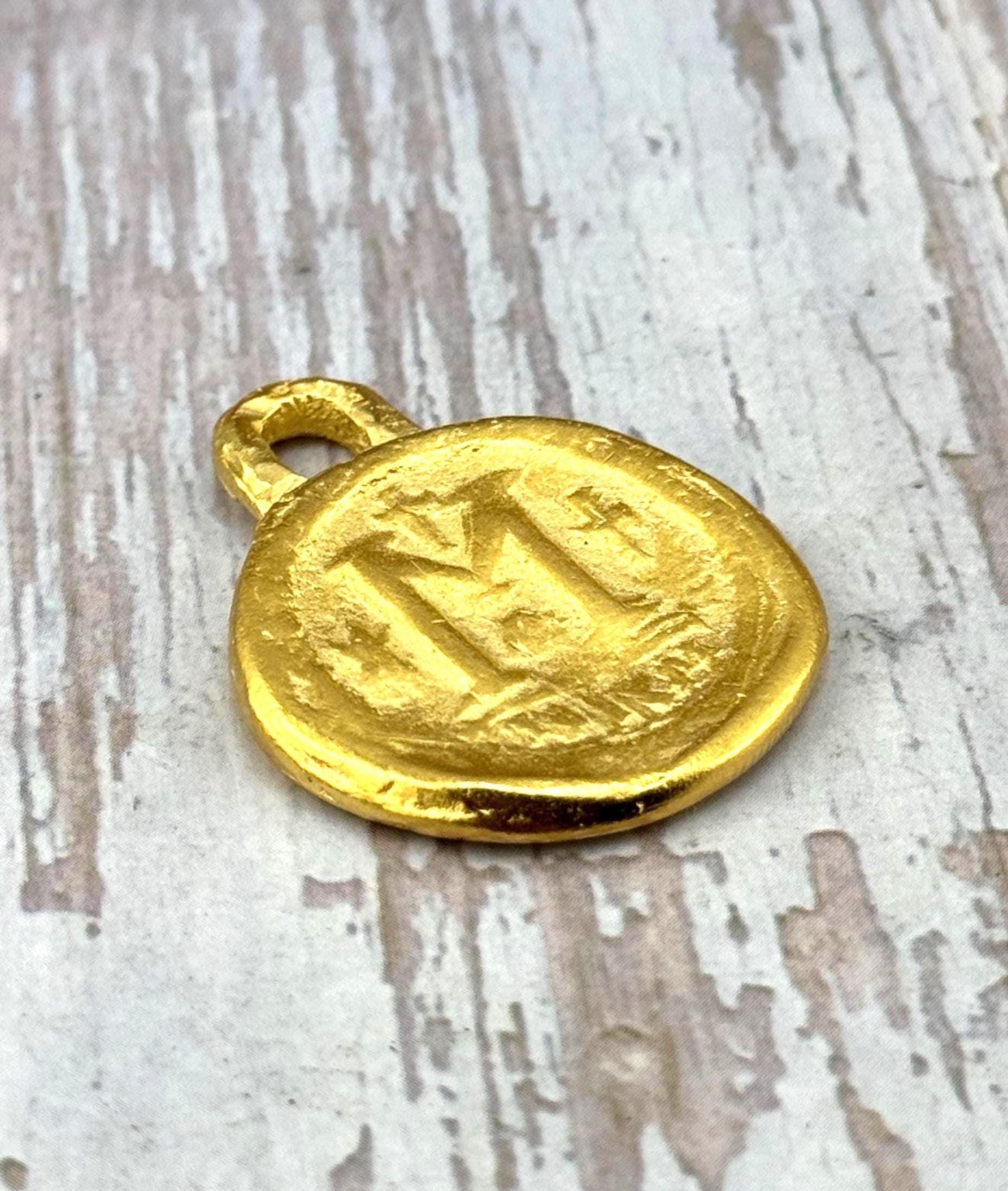 Follis Coin Byzantine Replica Pendant, Satin 18k Gold Plated - ST290