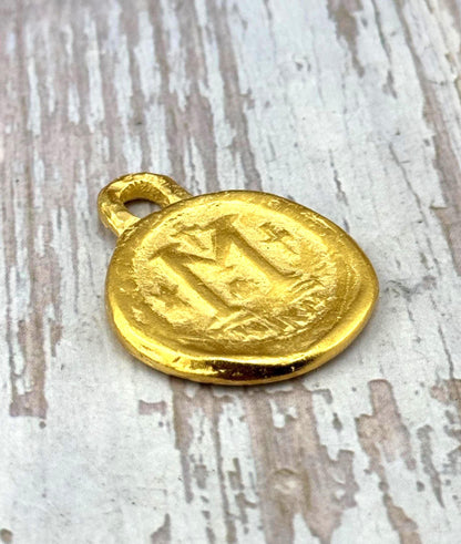Follis Coin Byzantine Replica Pendant, Satin 18k Gold Plated - ST290