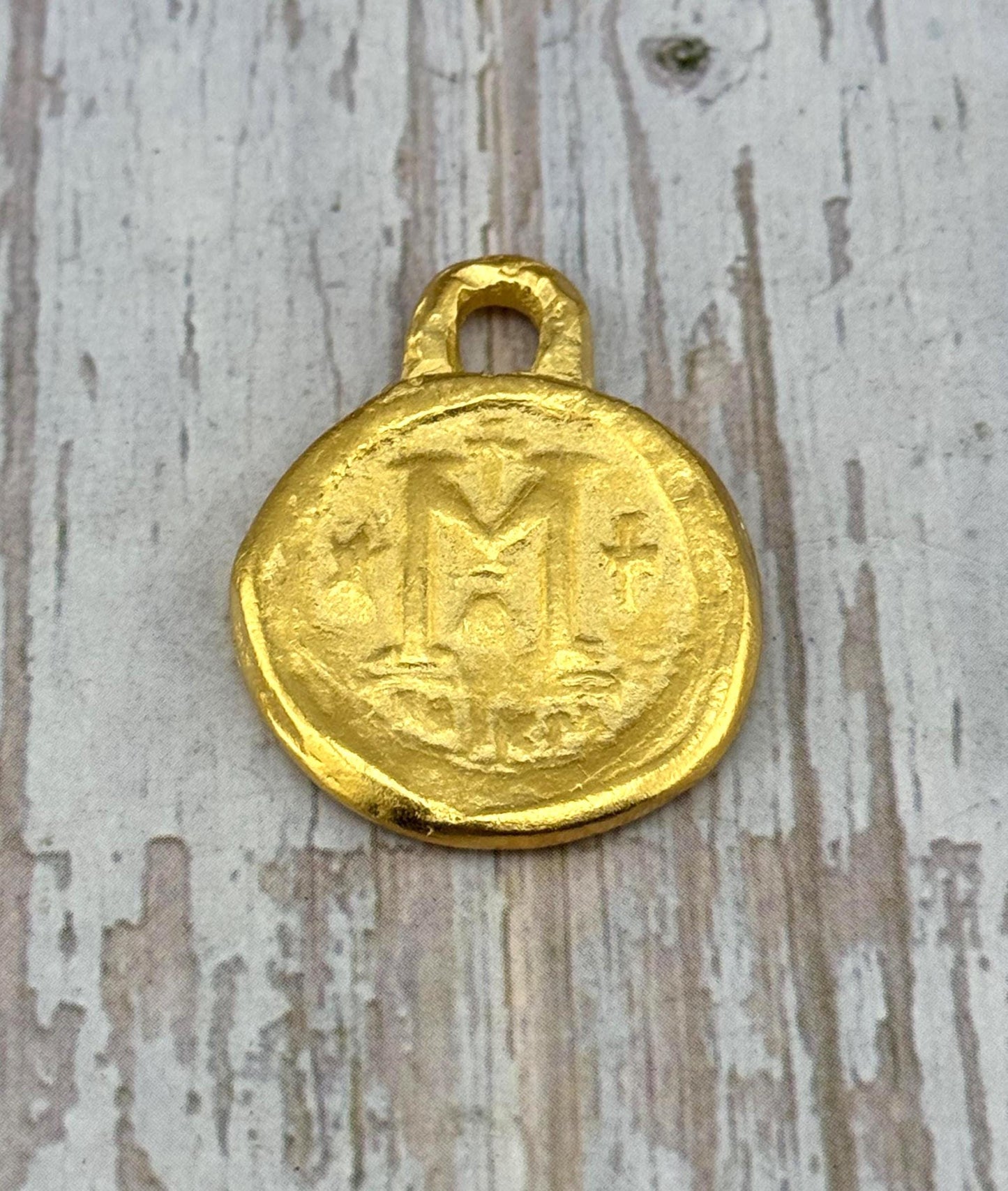 Follis Coin Byzantine Replica Pendant, Satin 18k Gold Plated - ST290
