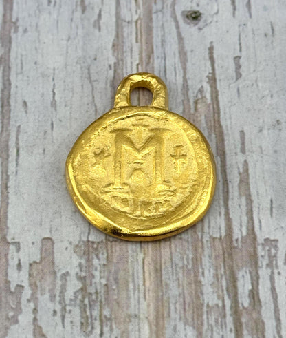 Follis Coin Byzantine Replica Pendant, Satin 18k Gold Plated - ST290