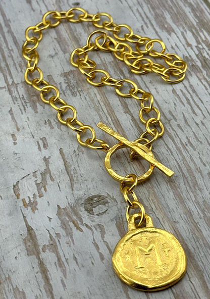 Follis Coin Byzantine Replica Pendant, Satin 18k Gold Plated - ST290