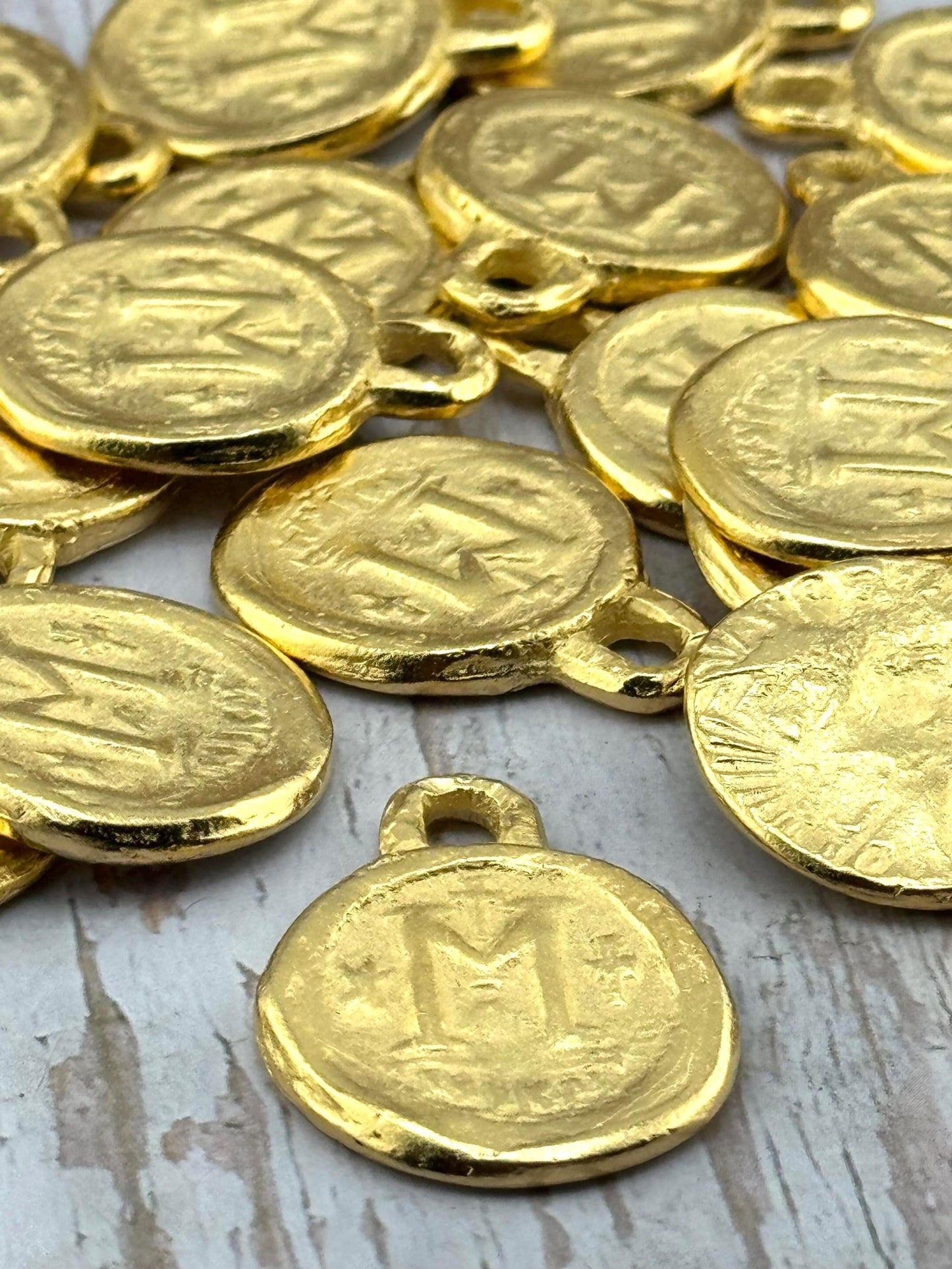 Follis Coin Byzantine Replica Pendant, Satin 18k Gold Plated - ST290