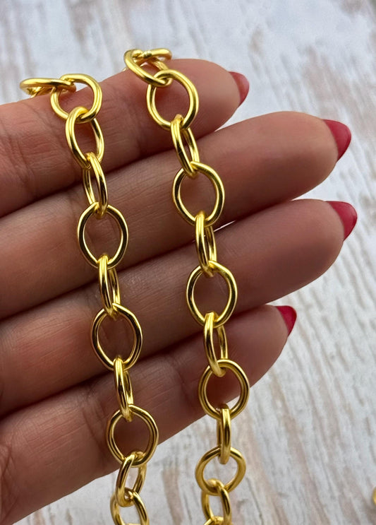 Heavy Oval Cable Chain, Satin 18k Gold Plated - S059-CH