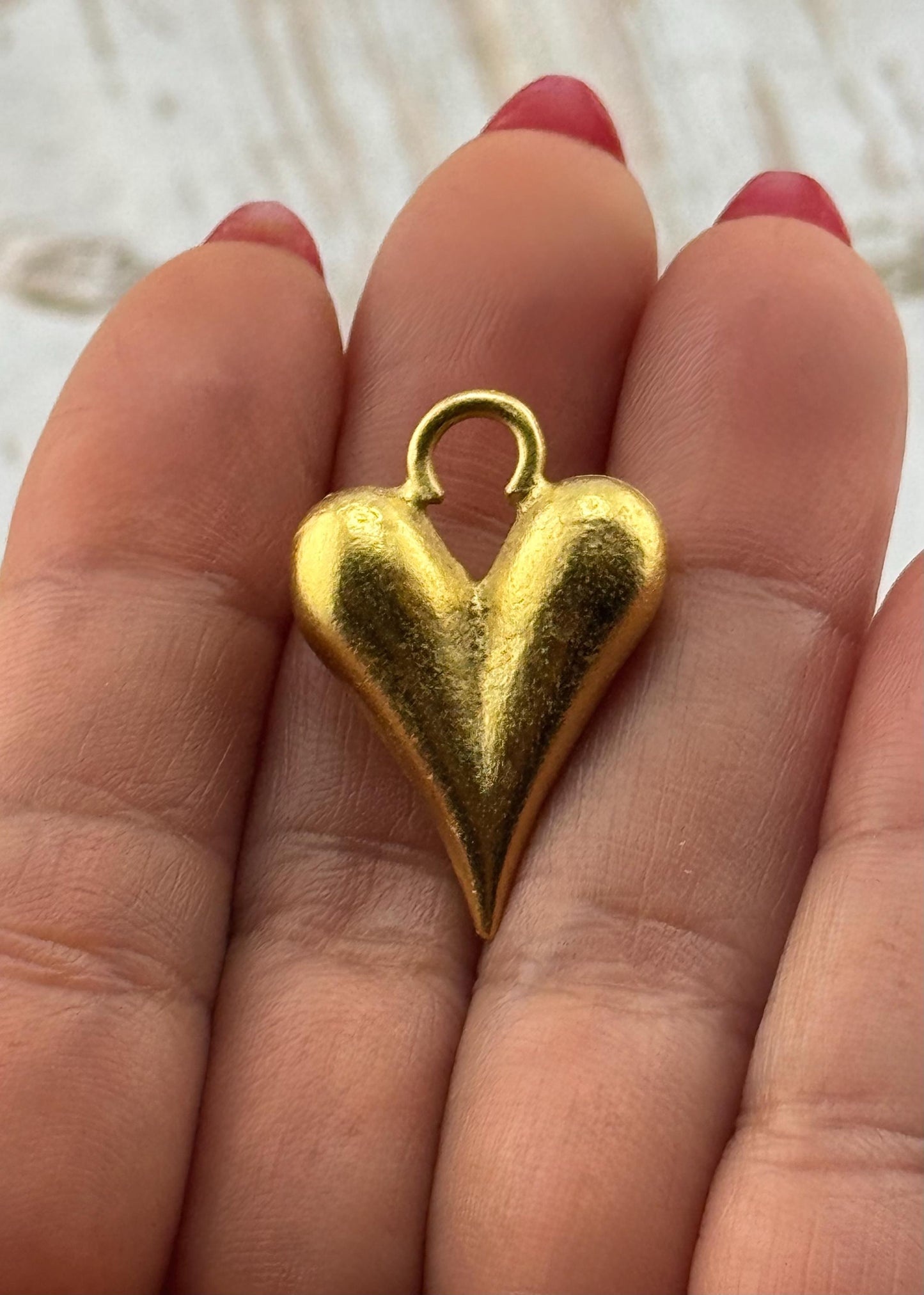 Elongated Puffy Heart Charm, Satin 18k Gold Plated - ST343