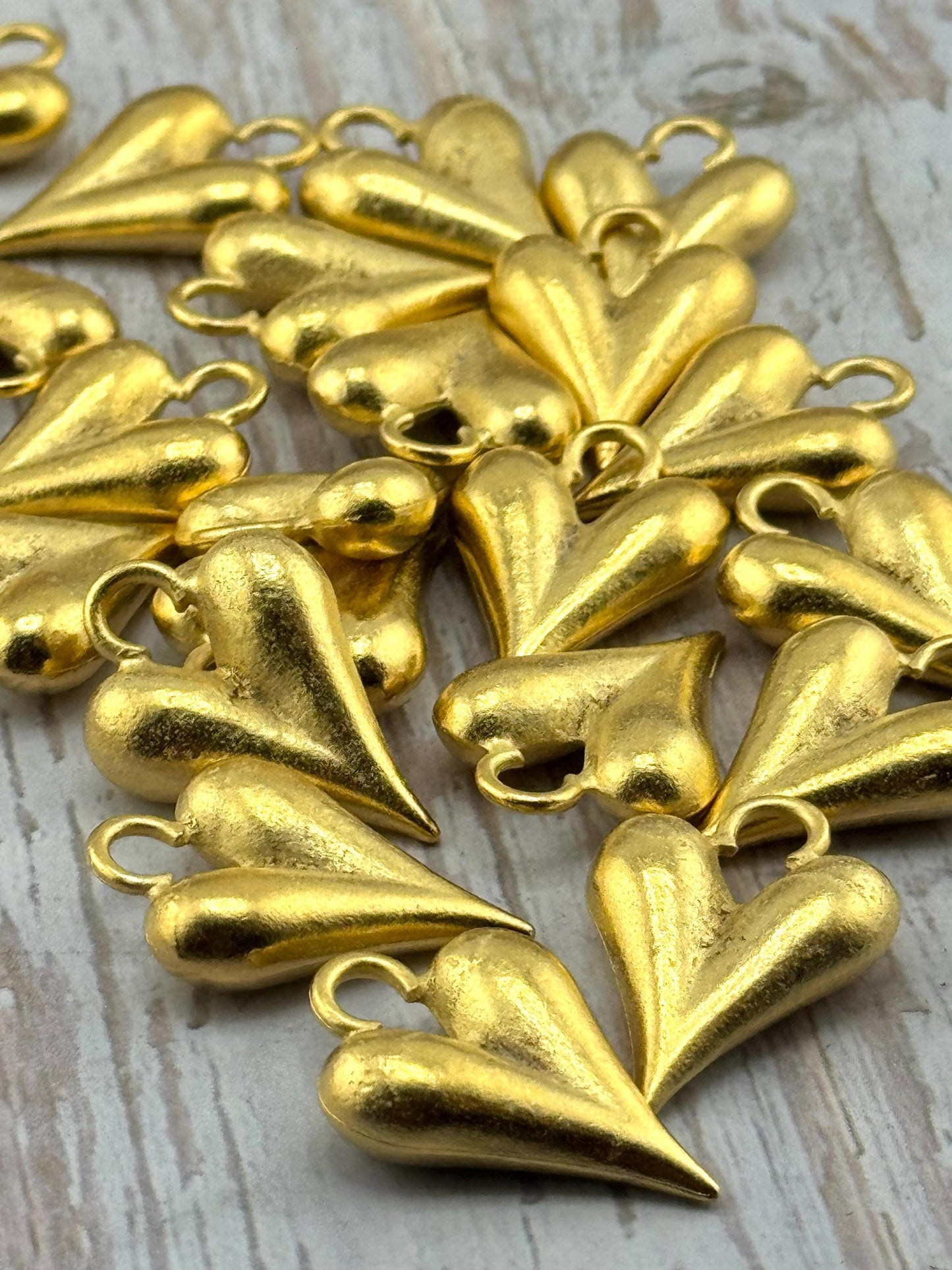 Elongated Puffy Heart Charm, Satin 18k Gold Plated - ST343