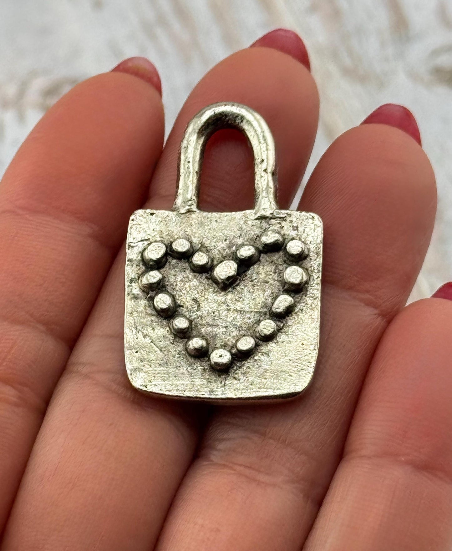 Pendentif Cœur Cadenas Massif, Étain Vieilli - PT475