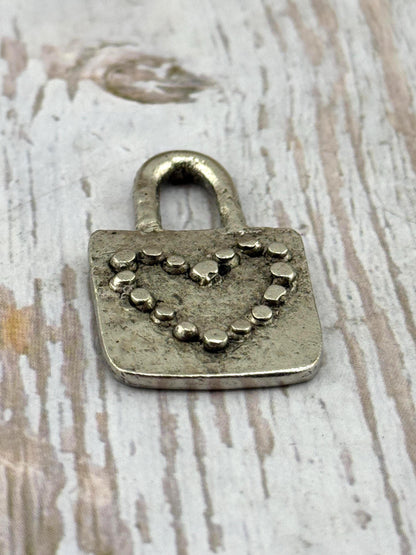 Pendentif Cœur Cadenas Massif, Étain Vieilli - PT475