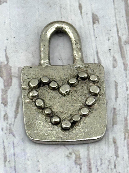 Pendentif Cœur Cadenas Massif, Étain Vieilli - PT475