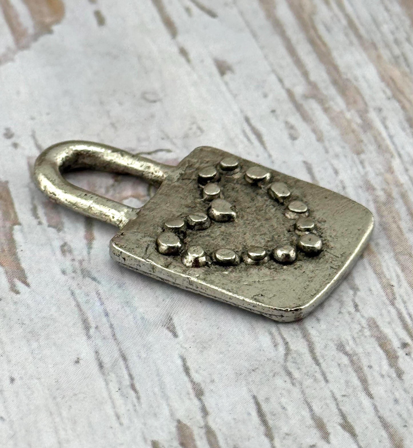 Pendentif Cœur Cadenas Massif, Étain Vieilli - PT475
