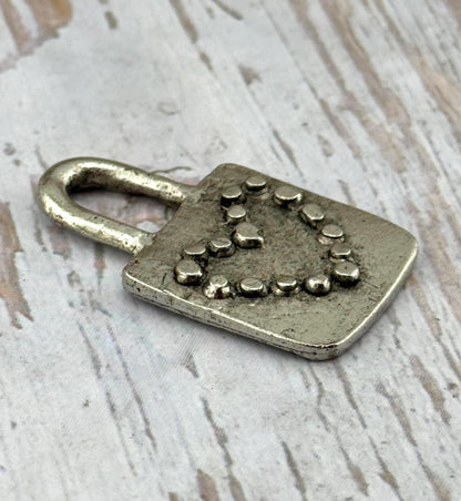Pendentif Cœur Cadenas Massif, Étain Vieilli - PT475