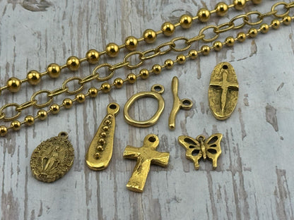 Long Dotted Pendant, Antiqued 18k Gold Plated - AG128