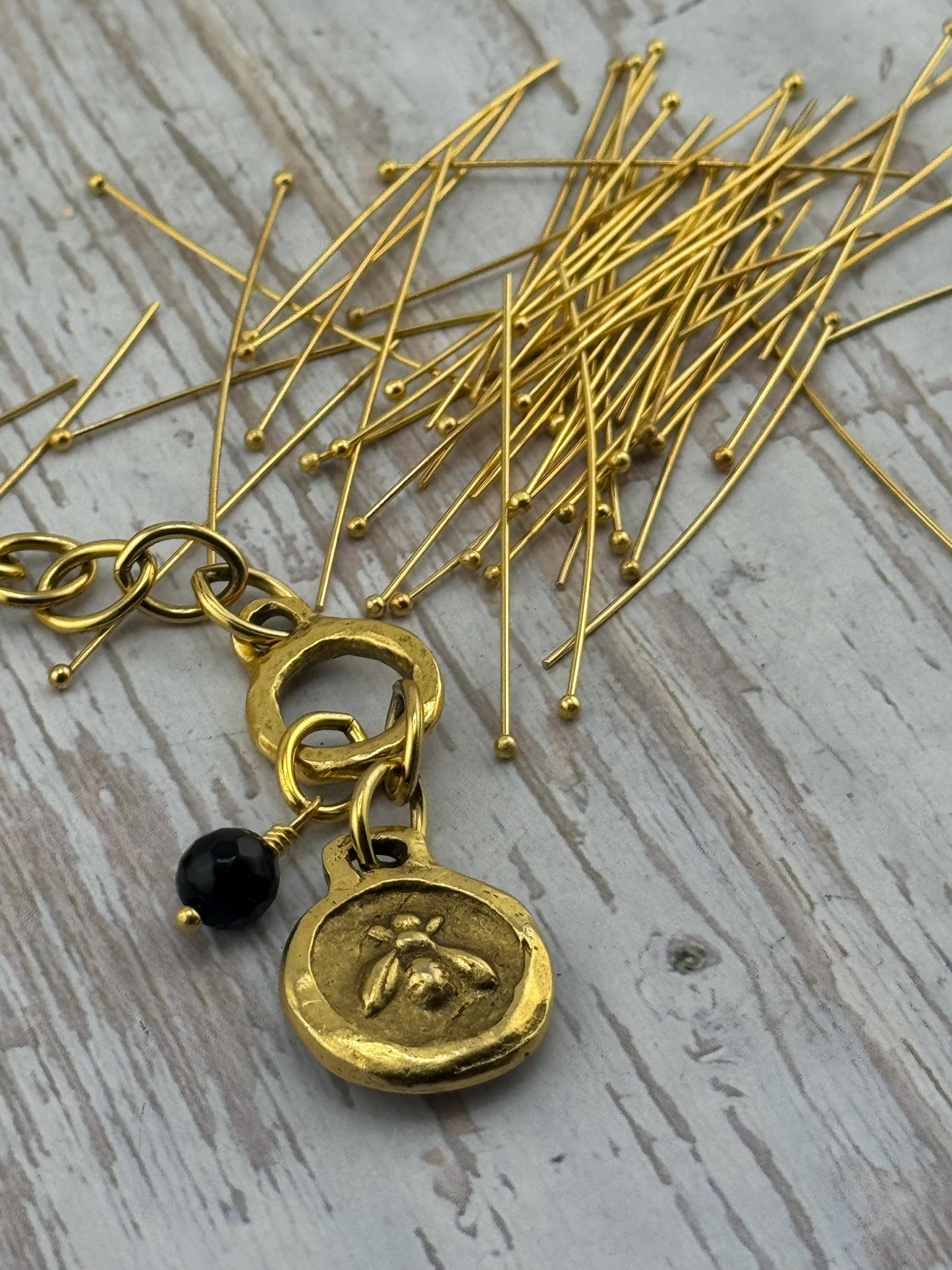 Double-sided Queen Bee Pendant, Antiqued 18K Gold Plated - AG118
