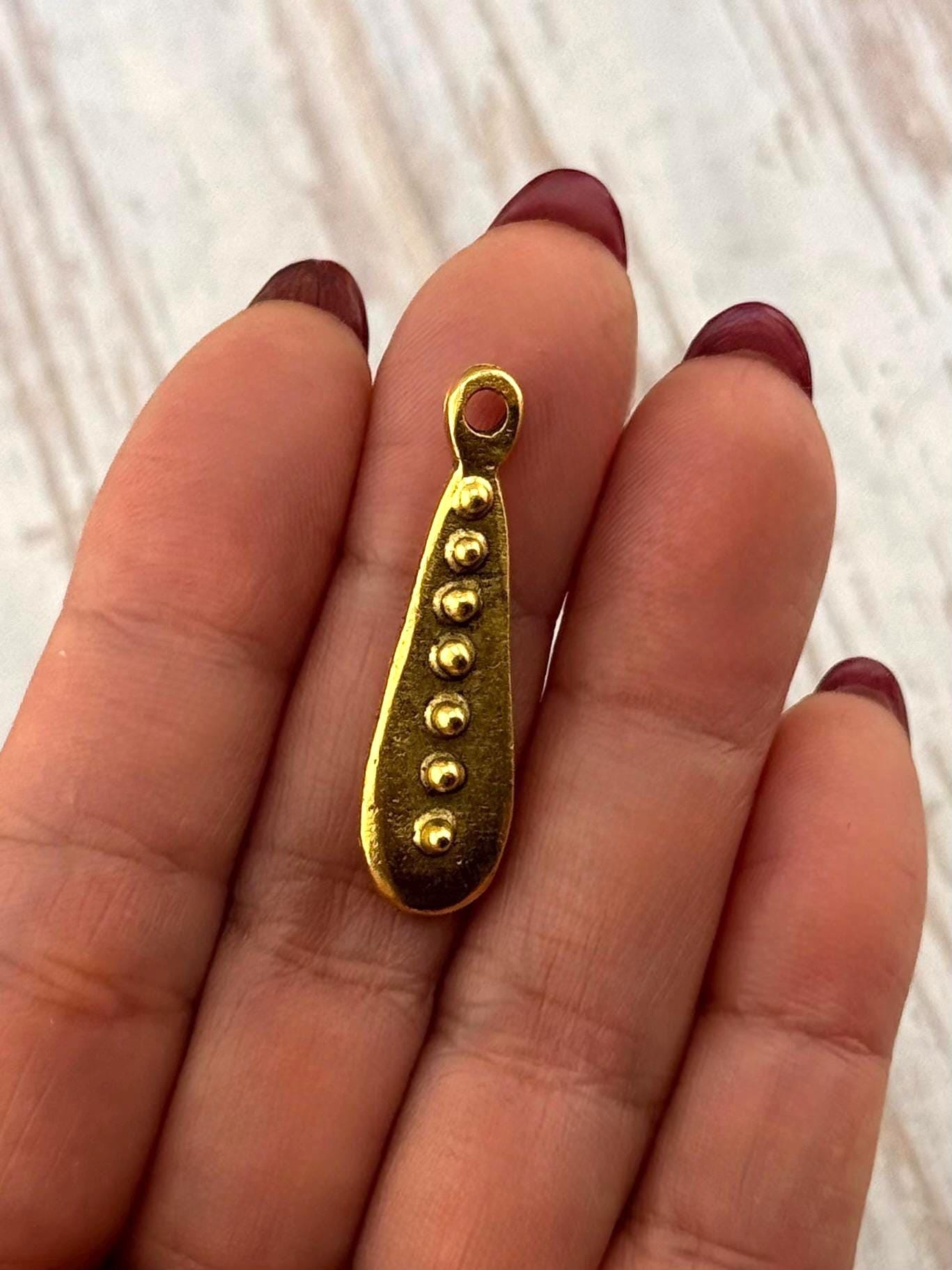 Long Dotted Pendant, Antiqued 18k Gold Plated - AG128