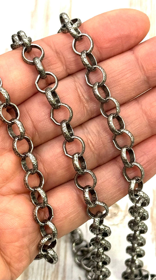 Hammered Rolo (Belcher) Chain, Antiqued Pewter Plated - P038-CH
