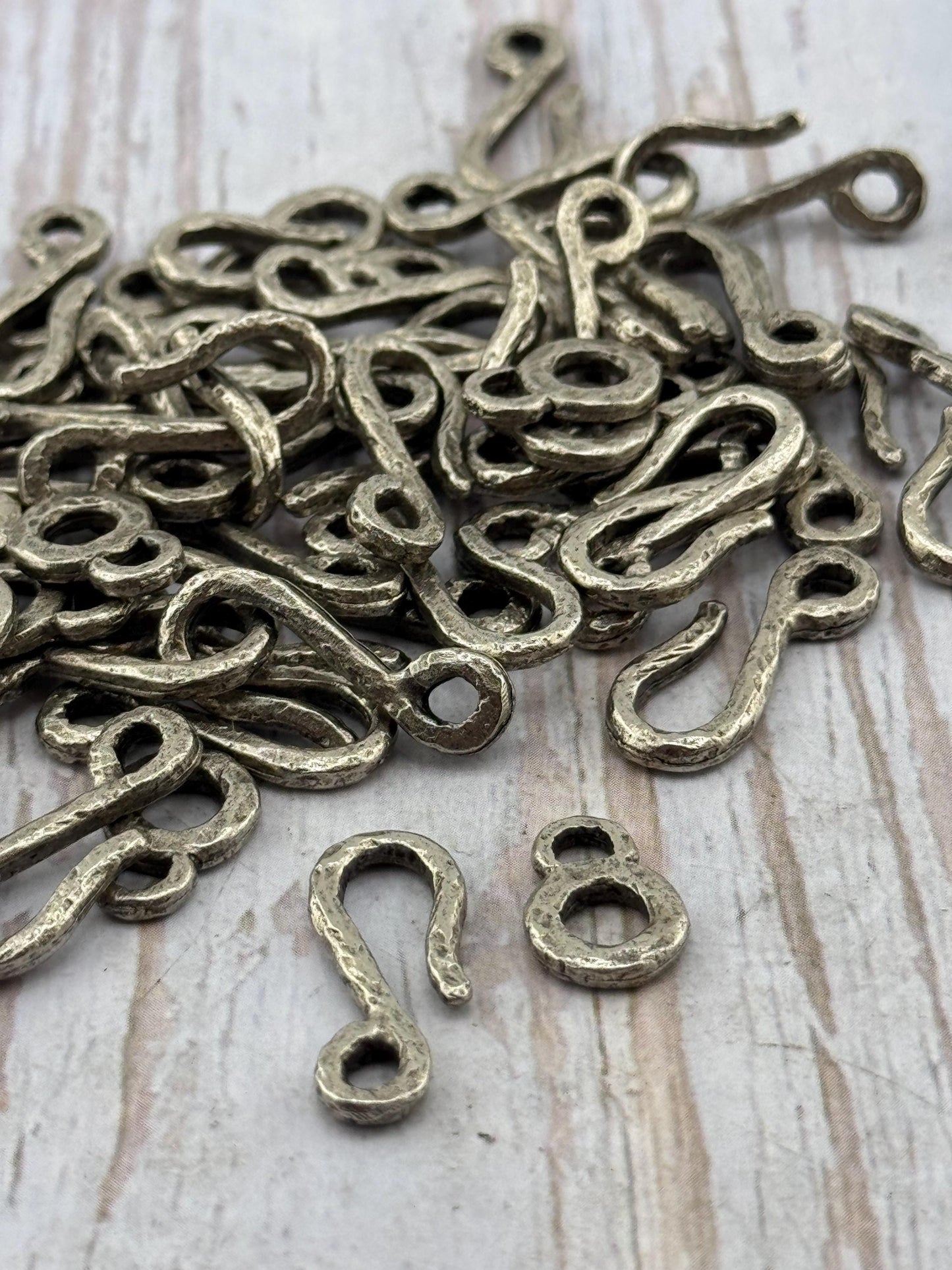 Artisan Hook and Eye Hammered Clasp, Antiqued Pewter, - PT527