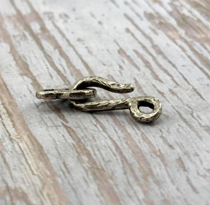 Artisan Hook and Eye Hammered Clasp, Antiqued Pewter, - PT527
