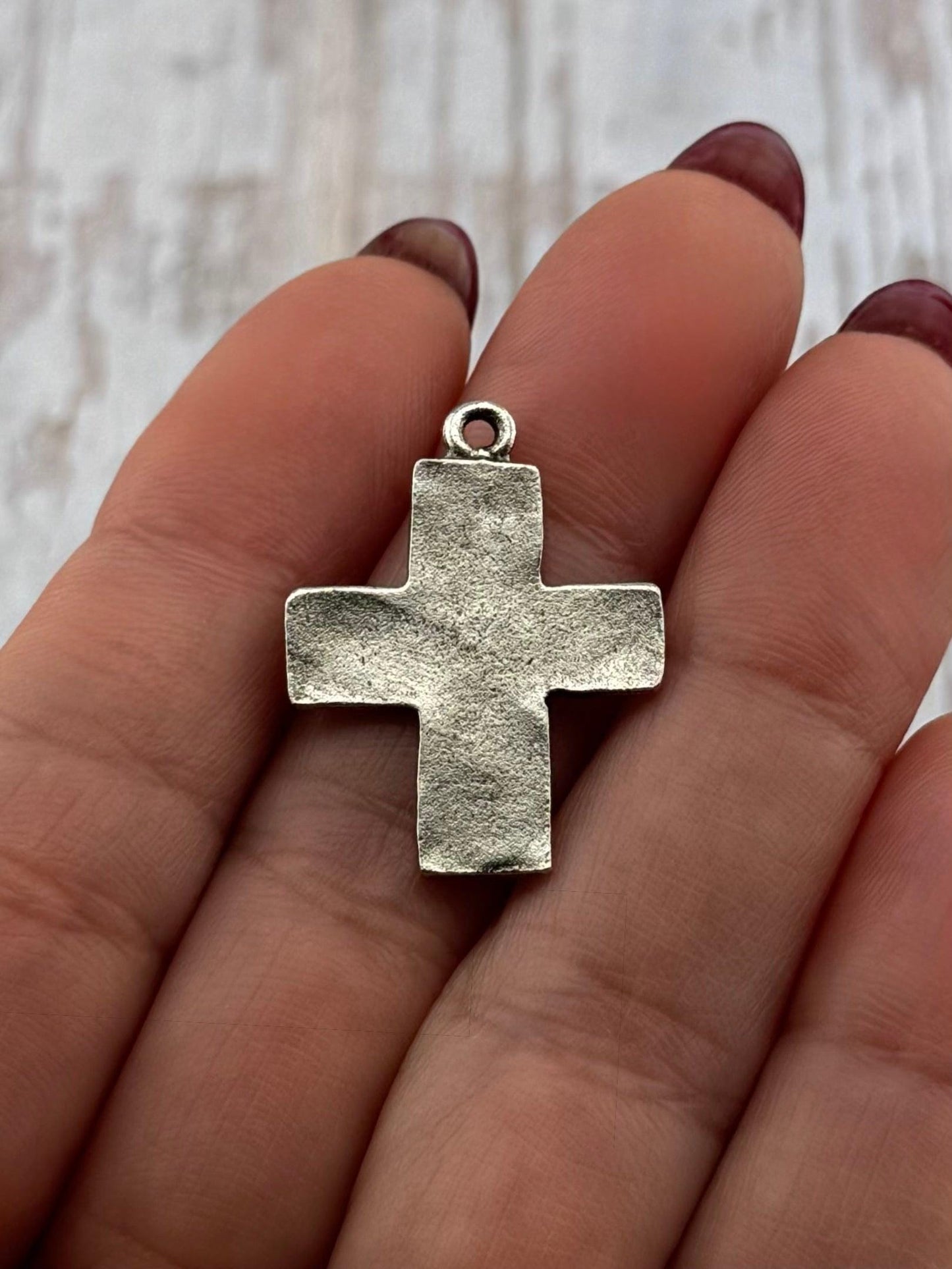 Distressed Cross Charm, Antiqued Pewter - PT506