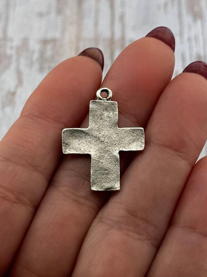 Distressed Cross Charm, Antiqued Pewter - PT506