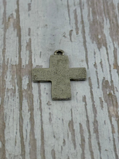 Distressed Cross Charm, Antiqued Pewter - PT506