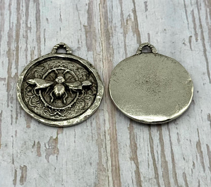 Pendentif Abeille Ronde, Étain vieilli - PT449