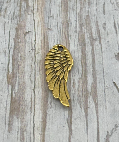 Bohemian Angel Wing Charm, Antiqued 18K Gold Plated - AG035