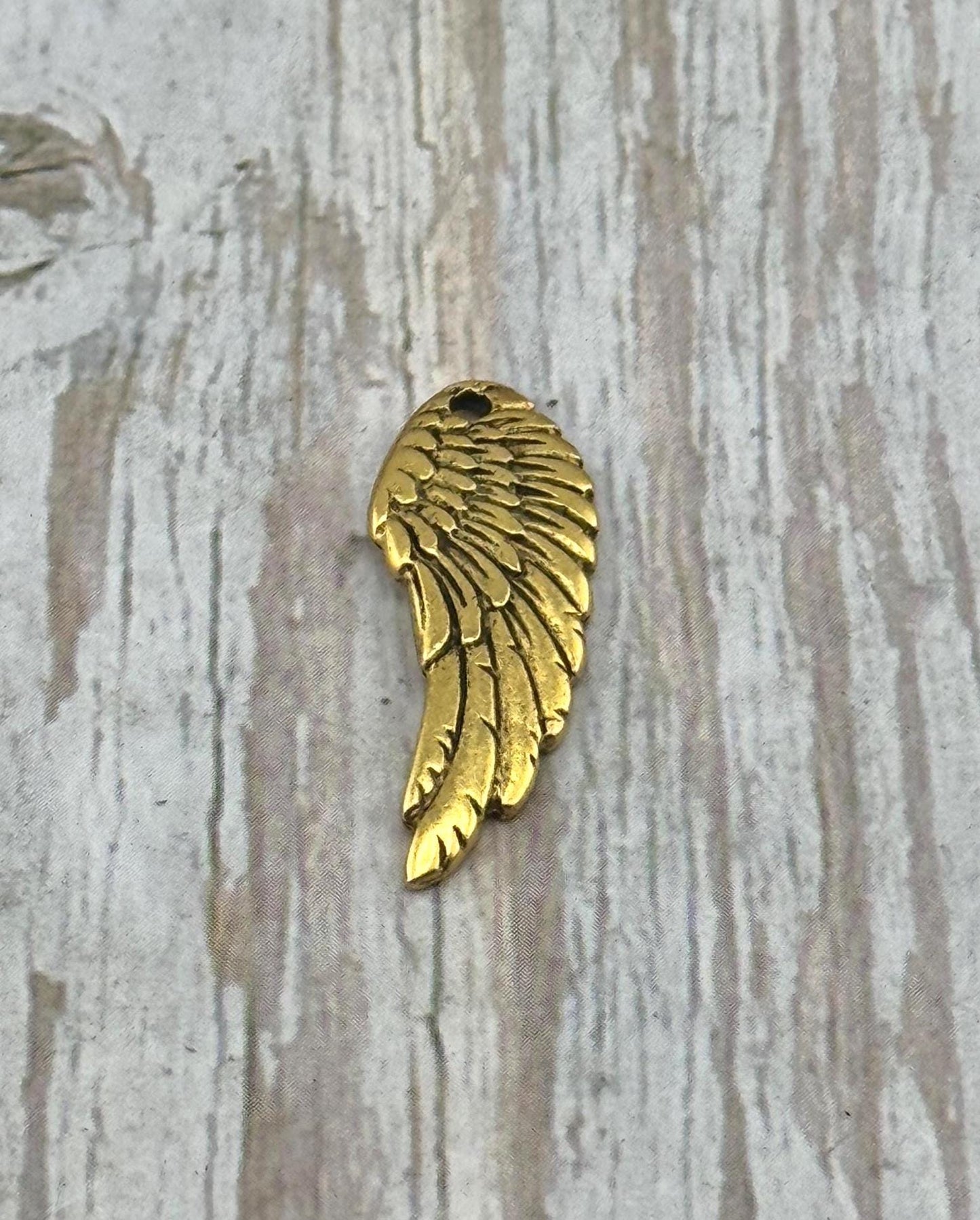 Bohemian Angel Wing Charm, Antiqued 18K Gold Plated - AG035