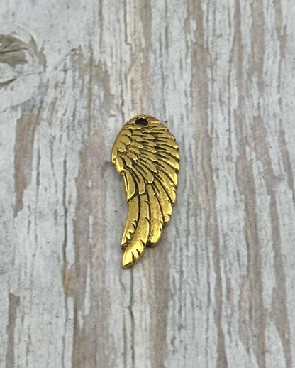 Bohemian Angel Wing Charm, Antiqued 18K Gold Plated - AG035