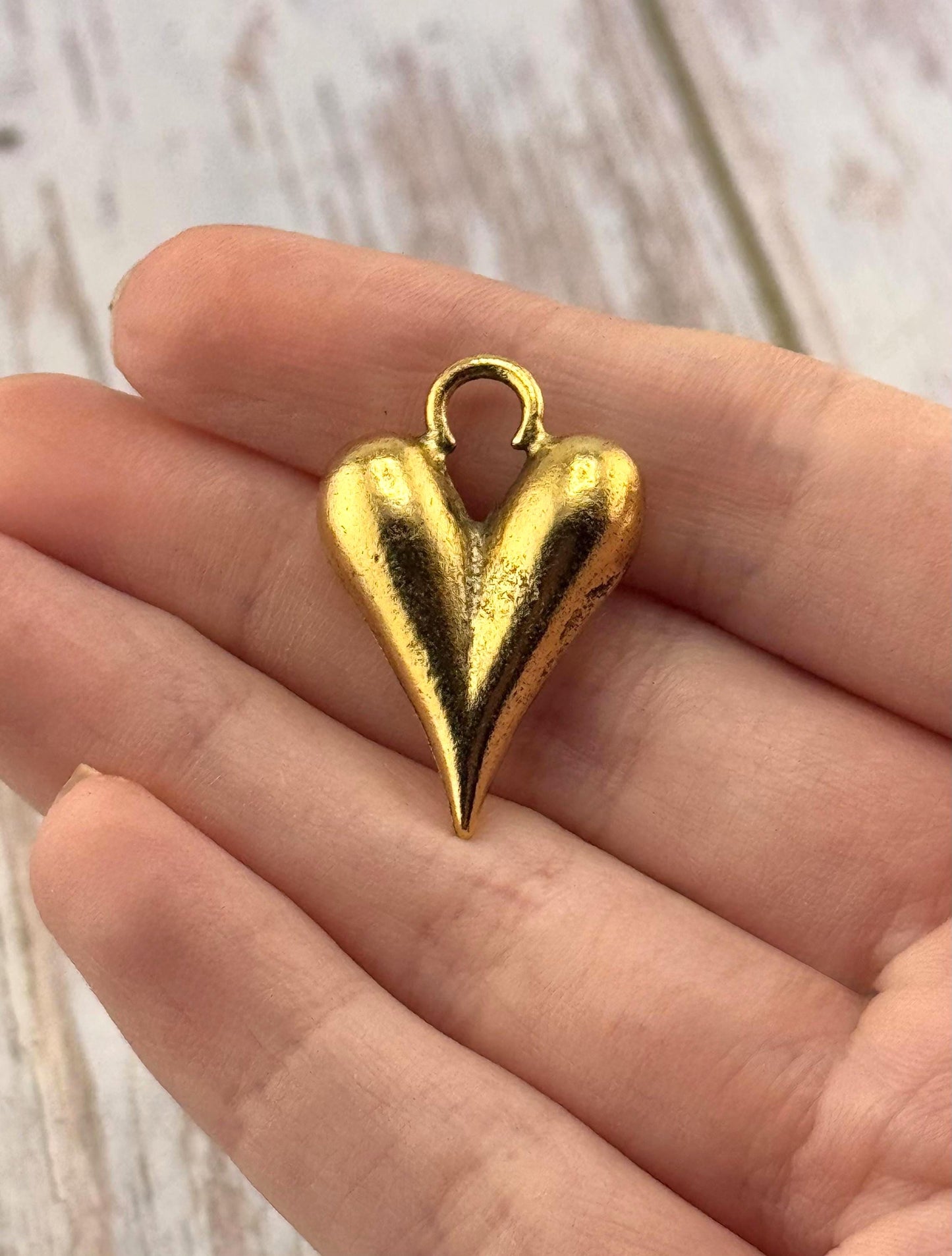 Puffy Heart Charm, Antiqued 18k Gold Plated - AG163