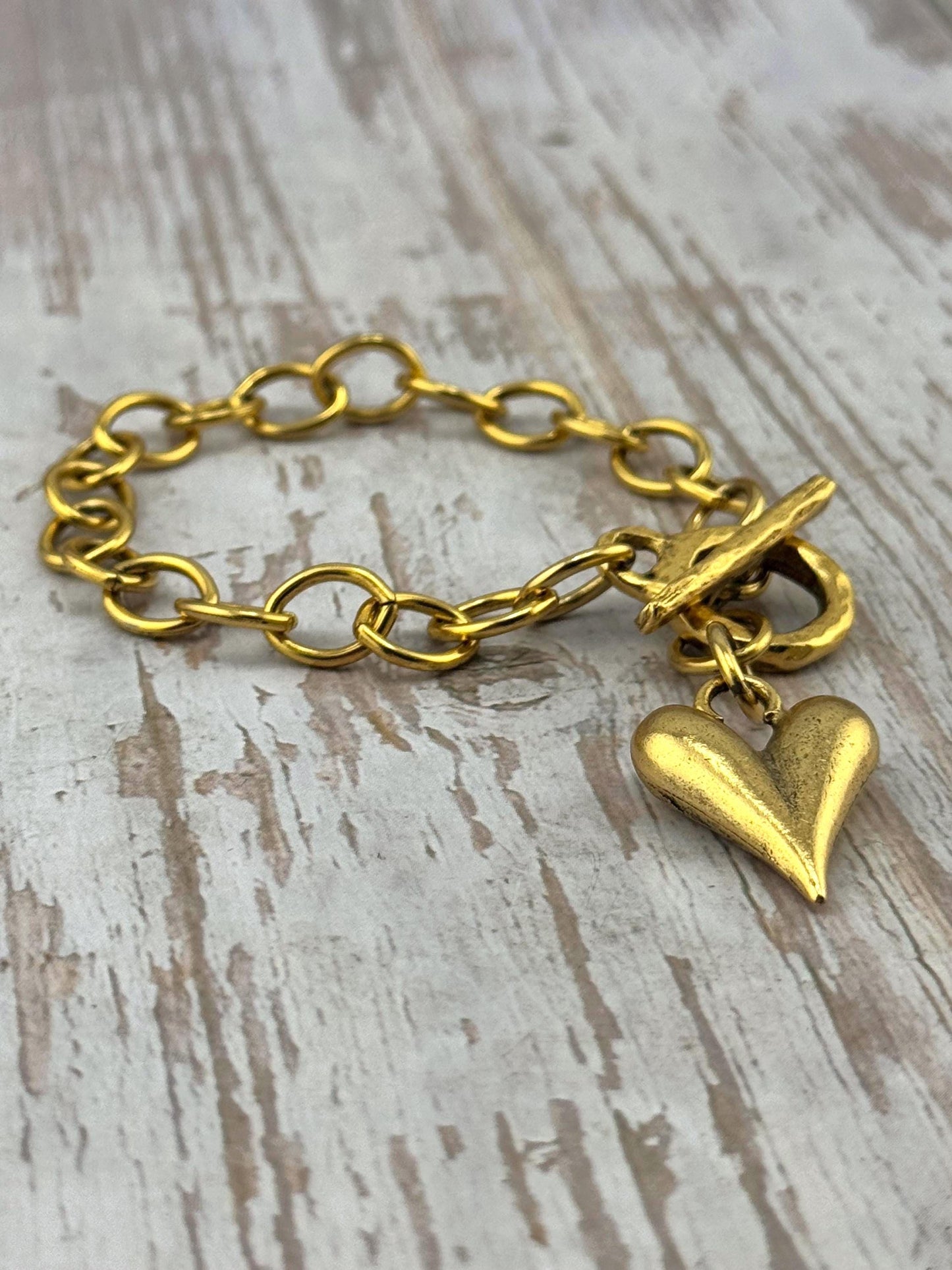 Puffy Heart Charm, Antiqued 18k Gold Plated - AG163