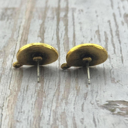 Boucles d'oreilles médaillon rond ondulé (Lot de 2), plaqué or 18 carats vieilli - AG168