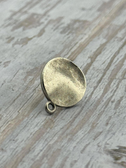 Wavy Hammered Round Medallion Earring Posts, Antiqued Pewter - PT528