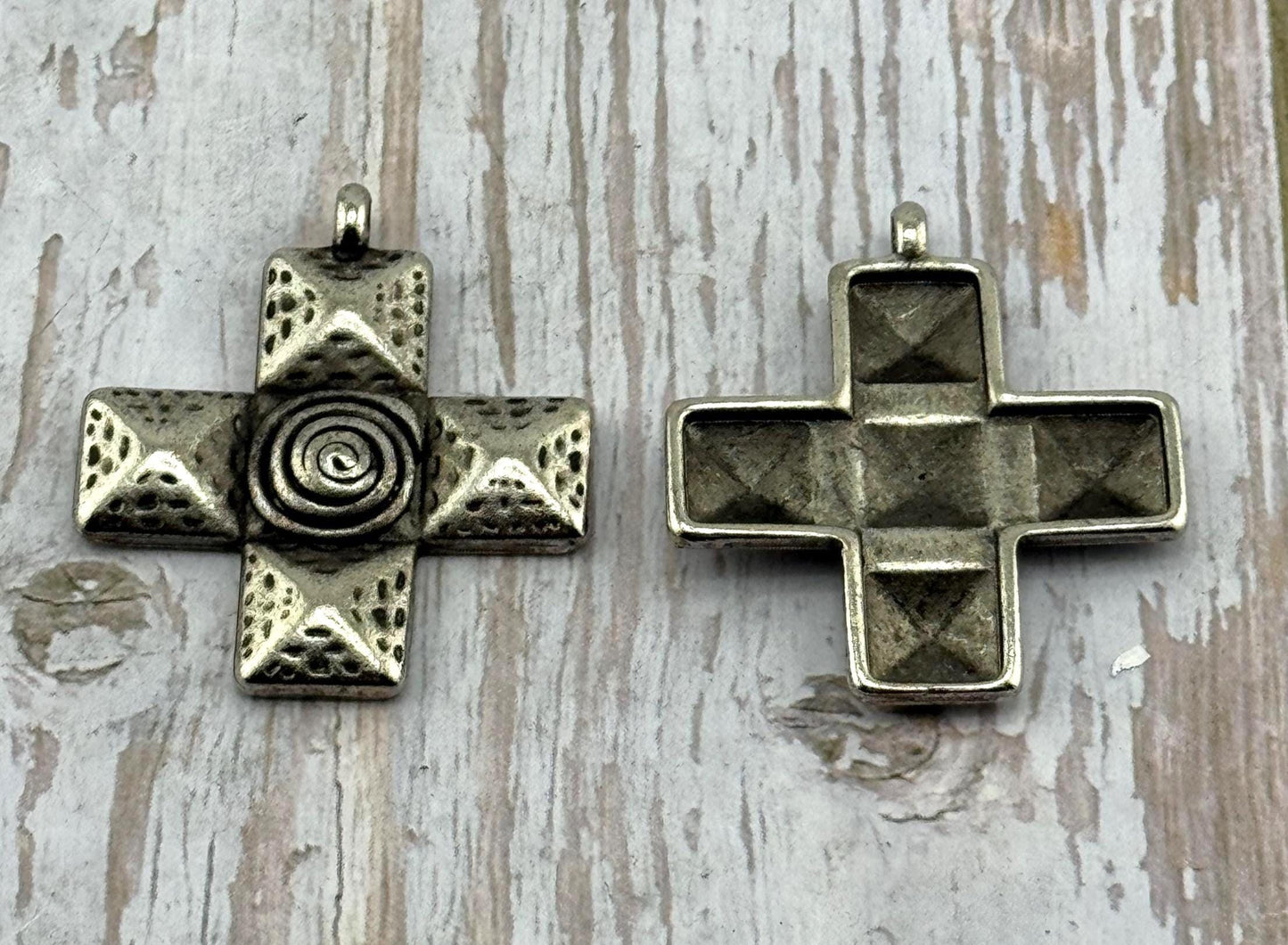 Large Square Cross Charm, Antiqued Pewter - PT519