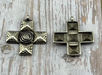 Large Square Cross Charm, Antiqued Pewter - PT519