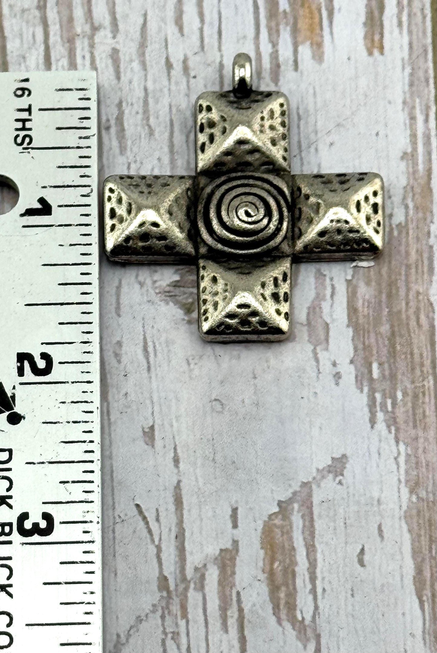 Large Square Cross Charm, Antiqued Pewter - PT519
