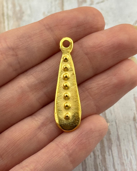 Teardrop Dotted Pendant, Satin 18k Gold Plated - ST308
